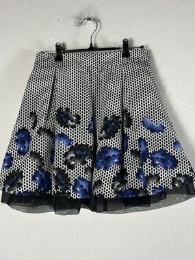 Express Womens Pleated Mini Skater Skirt Size 4 Black White Polka Dot Floral New